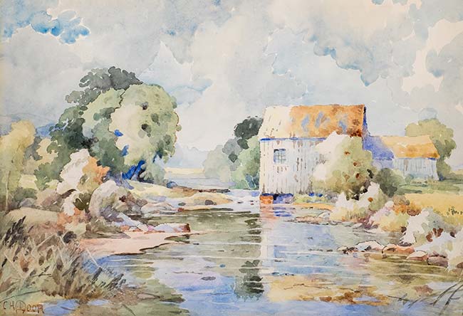 Barn by a Stream with Reflection