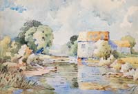 Barn by a Stream with Reflection - click to view larger image...